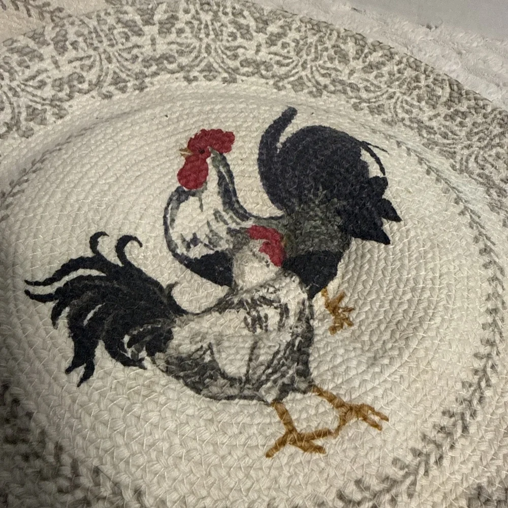 Vtg 4 Hooked Rug Braid Chair Seat Pads Rooster Chicken Hen Farmhouse Grannycore